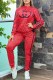 Red Elegant Print Patchwork Letter Hooded Collar Long Sleeve Two Pieces