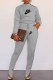 Grey Casual Print Letter O Neck Long Sleeve Two Pieces