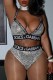 Silver Sexy Letter Patchwork Swimwears