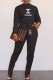 Black Casual Print Letter O Neck Long Sleeve Two Pieces