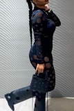Black Sexy Solid Ripped See-through O Neck Long Sleeve Two Pieces
