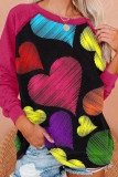 Colour Casual Print Patchwork O Neck Tops