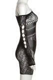 Green Sexy Solid Hollowed Out Patchwork Oblique Collar Skinny Rompers