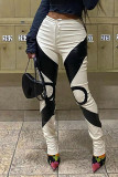 Black White Street Solid Patchwork High Waist Pencil Patchwork Bottoms
