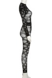 Black Sexy Solid Ripped See-through O Neck Long Sleeve Two Pieces