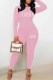 Pink Casual Print Letter O Neck Long Sleeve Two Pieces