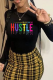 Black Casual Print Letter O Neck Tops