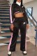 Black Casual Print Patchwork Letter Turndown Collar Long Sleeve Two Pieces