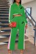 Green Casual Print Patchwork Letter Turndown Collar Long Sleeve Two Pieces