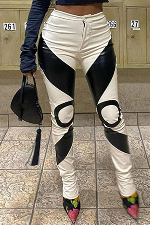 Black White Street Solid Patchwork High Waist Pencil Patchwork Bottoms