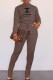 Coffee Casual Print Letter O Neck Long Sleeve Two Pieces