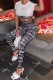 Black Street Print Patchwork Letter O Neck Short Sleeve Two Pieces