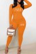 Orange Casual Print Letter O Neck Long Sleeve Two Pieces