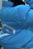 Blue Street Print Patchwork Mandarin Collar Outerwear