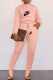 Pink Casual Print Letter O Neck Long Sleeve Two Pieces