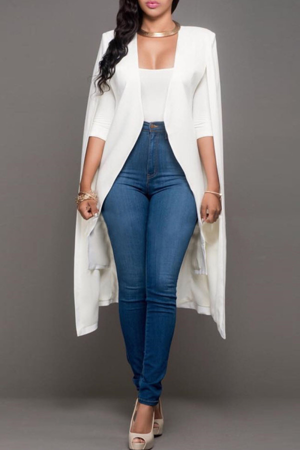 White Casual Elegant Solid Patchwork Cardigan Collar Outerwear