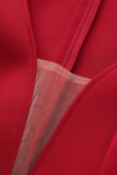 Red Casual Solid Patchwork V Neck A Line Dresses