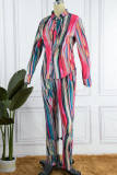 Pink Street Print Patchwork Turndown Collar Long Sleeve Two Pieces
