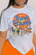 White Cute Character Patchwork O Neck T-Shirts