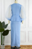 Sky Blue Elegant Solid Patchwork Flounce Slit Beading V Neck Evening Dress Dresses