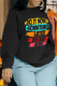 Black Street Print Letter O Neck Tops