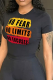 Black Casual Print Letter O Neck T-Shirts