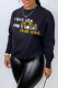 Black Street Print Letter O Neck Tops