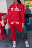 Red Casual Street Print Patchwork Hooded Collar Long Sleeve Two Pieces