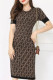 Deep Coffee Casual Letter Patchwork O Neck One Step Skirt Dresses