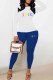 Blue Casual Print Letter O Neck Long Sleeve Two Pieces