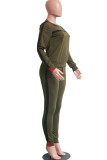 Army Green Fashion Casual Print Basic O Neck Long Sleeve Two Pieces