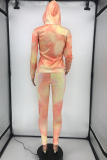 Rose Red Casual Patchwork Tie-dye Hooded Collar Long Sleeve Two Pieces