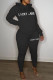 Black Casual Print Patchwork Hooded Collar Long Sleeve Two Pieces