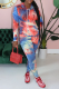 Rose Red Casual Patchwork Tie-dye Hooded Collar Long Sleeve Two Pieces