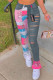 Grey Fashion Casual Print Ripped Regular Trousers