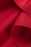 Red Casual Solid Patchwork V Neck A Line Dresses