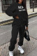 Black Casual Print Patchwork O Neck Long Sleeve Two Pieces