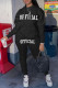Black Casual Street Print Patchwork Hooded Collar Long Sleeve Two Pieces