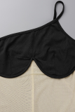 Black Sexy Solid Mesh Spaghetti Strap Skinny Jumpsuits