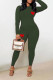 Army Green Casual Print Patchwork O Neck Long Sleeve Two Pieces