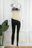 Black Sexy Solid Mesh Spaghetti Strap Skinny Jumpsuits