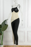 Black Sexy Solid Mesh Spaghetti Strap Skinny Jumpsuits
