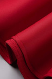 Red Casual Solid Patchwork V Neck A Line Dresses