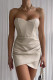 Cream White Sexy Solid Patchwork Asymmetrical Strapless Pencil Skirt Dresses