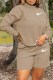 Dark Khaki Casual Print Patchwork O Neck Long Sleeve Two Pieces