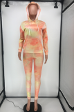 Rose Red Casual Patchwork Tie-dye Hooded Collar Long Sleeve Two Pieces