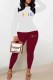 Burgundy Casual Print Letter O Neck Long Sleeve Two Pieces