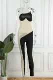 Black Sexy Solid Mesh Spaghetti Strap Skinny Jumpsuits