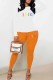 Orange Casual Print Letter O Neck Long Sleeve Two Pieces