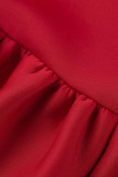 Red Casual Solid Patchwork V Neck A Line Dresses